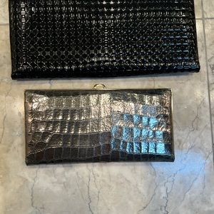 Lodis wallet clutch bags in black patent & silver metallic . 2 clutches for $90